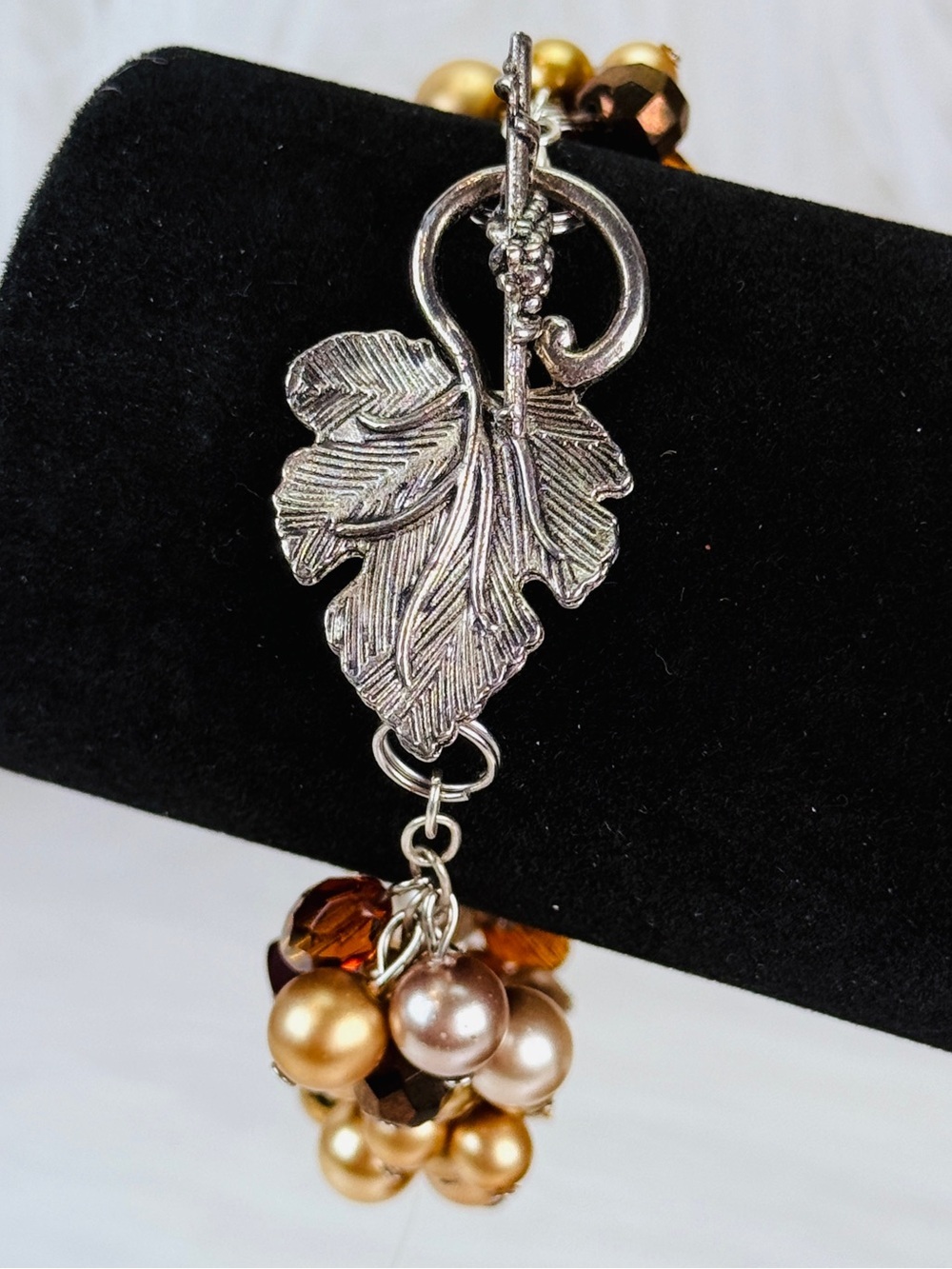 Vintage etched leaf toggle closure costume, cha-cha cha bracelet